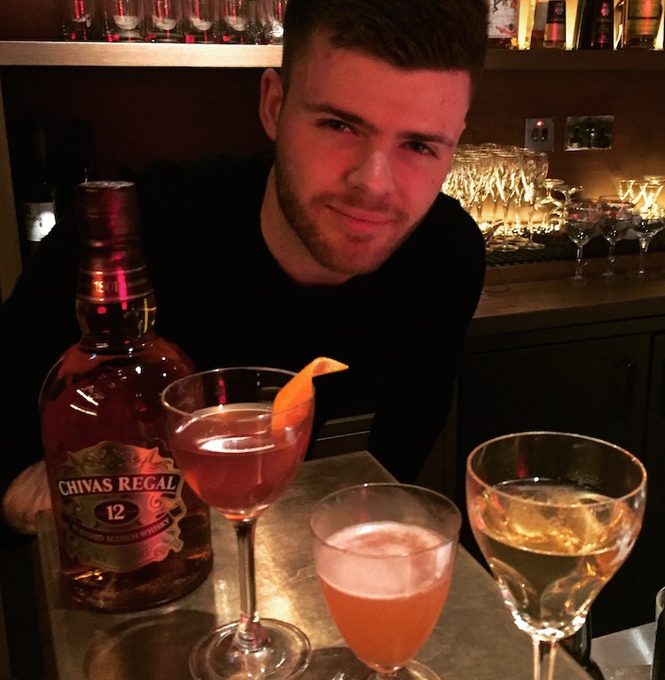 Benji Davies, Chivas Masters London (3) Winner, with his cocktails, (L-R): Life After Dark, Regal Serve and S 2 S