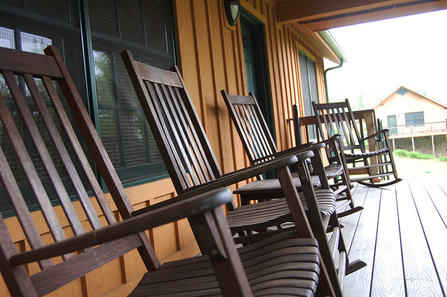 Rocking chair brigade to take in the porch views at Natural Tunnel State Park, Va