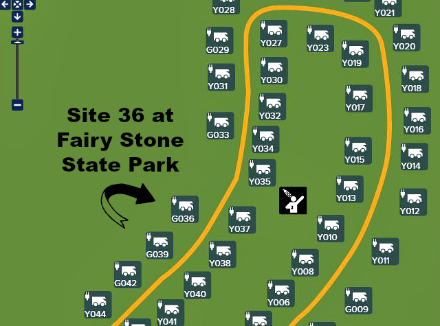 Each park has a map of the campgrounds and sites on their website page at Virginia State Parks