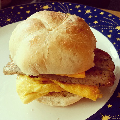 For lunch today, a breakfast sandwich! #Yum