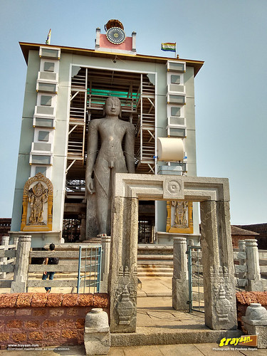 The carved stone entrance to the inner enclosure of Bahubali the Gommateshwara monolith in Karkala, Udupi district, Karnataka, India