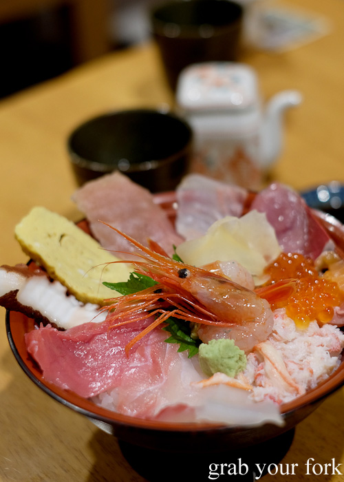 Kaisendon sashimi on rice at Uouma inside Omicho Market, Kanazawa, Japan