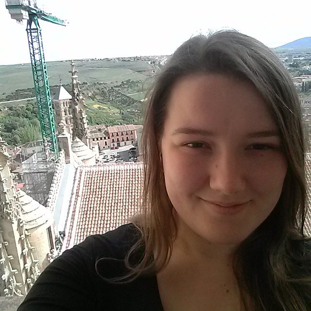 #mmmay15 día 2 - up the tower of Segovia cathedral wearing my first plaintain t-shirt over a RTW dress