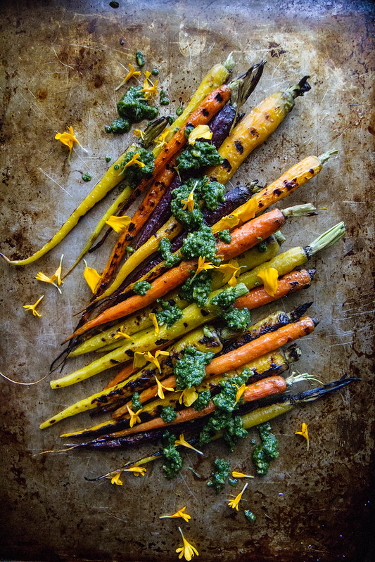 Grilled Carrots with Mint Almond Pesto