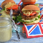 Moroccan-spiced lamb burgers with baba ganoush