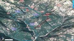 Photo 3D longitudinale du Haut-Cavu avec l'ensemble du ruisseau du Finicione et le tracé du "Giru di Altu Cavu" qui utilise les deux chemins RD et RG qui encadrent le ruisseau du Finicione