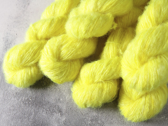 Fuzzy Lace – Brushed Baby Suri Alpaca & Silk hand dyed yarn 50g – ‘Health and Safety Gone Mad’