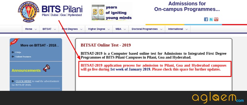 BITSAT 2019 Application Form