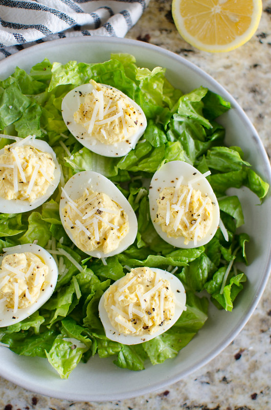 Caesar Deviled Eggs - deviled eggs with the flavor of caesar salad! Easy and delicious appetizer or the perfect way to use Easter eggs!