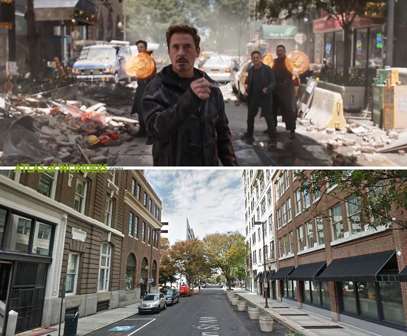 Tony Stark and Avengers in a trashed street