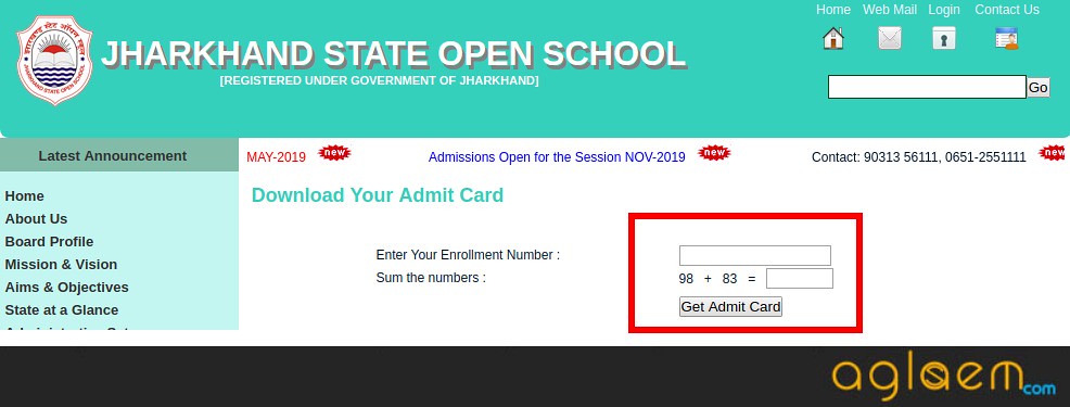 Jharkhand Open School Secondary Admit Card 2019