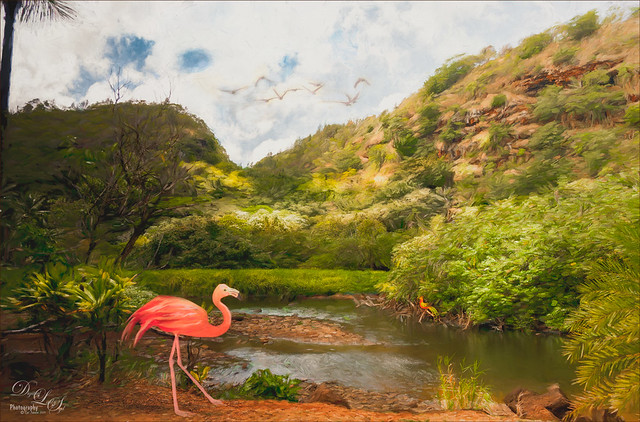 Composite image at Waimea Valley in Oahu, Florida. 