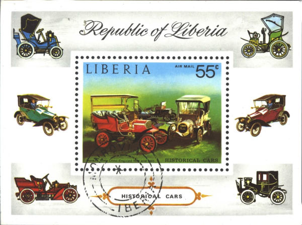 Známky Libéria 1973 Historické autá, razítkovaný blok