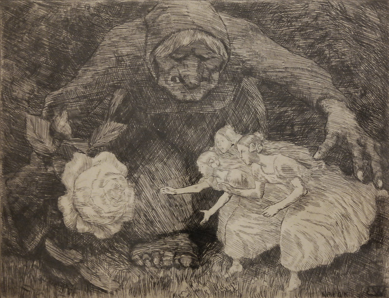 Erik Theodor Werenskiold - Troll and Three Princesses, illustration from Peter Christen Asbjørnsens "Eventyr,"