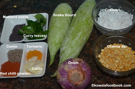 Ingredients for snake gourd kootu