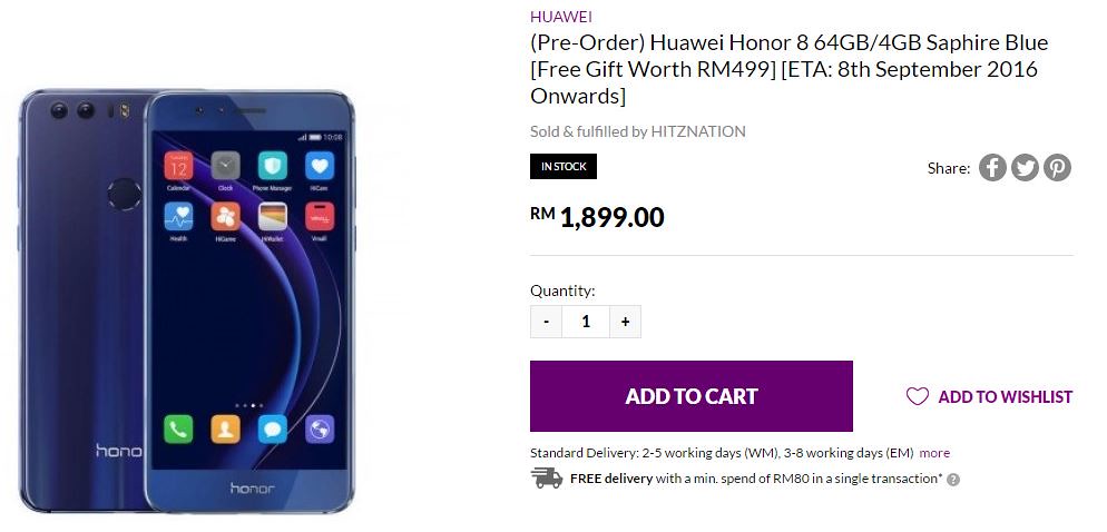 【馬來西亞】最時尚雙鏡頭手機：Honor 8 售價未發布先曝光；32GB 版本從 RM1,699 起！ 2
