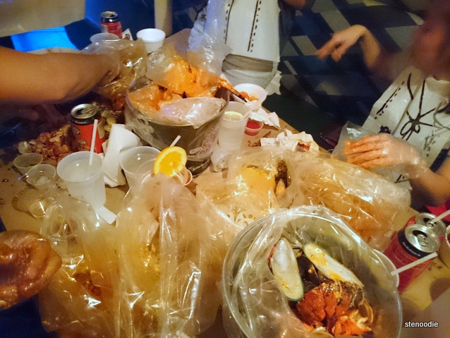  Seafood boil plastic bags on table