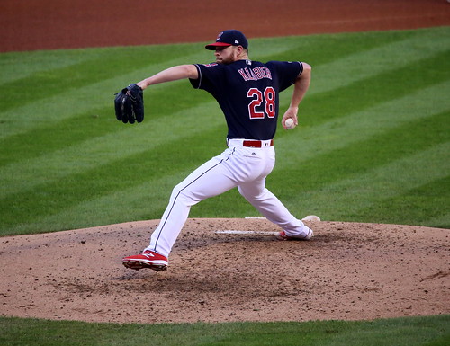 Indians starter Corey Kluber delivers a pitch in ALDS Game 2.