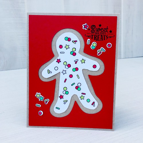 Use the negative cut of Stitched Gingerbread to to create this non-stitched card with Sprinkles on Top by Papertrey Ink