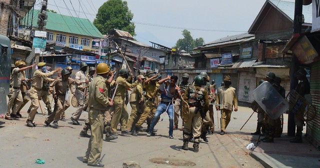 2 A youth being thranshed mercilessly by Indian Security forces in Maisuma area of Srinagar (By Raqib Hameed Naik).JPG