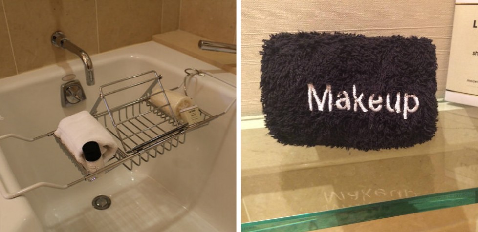 Bath caddy and makeup towel at the Umstead