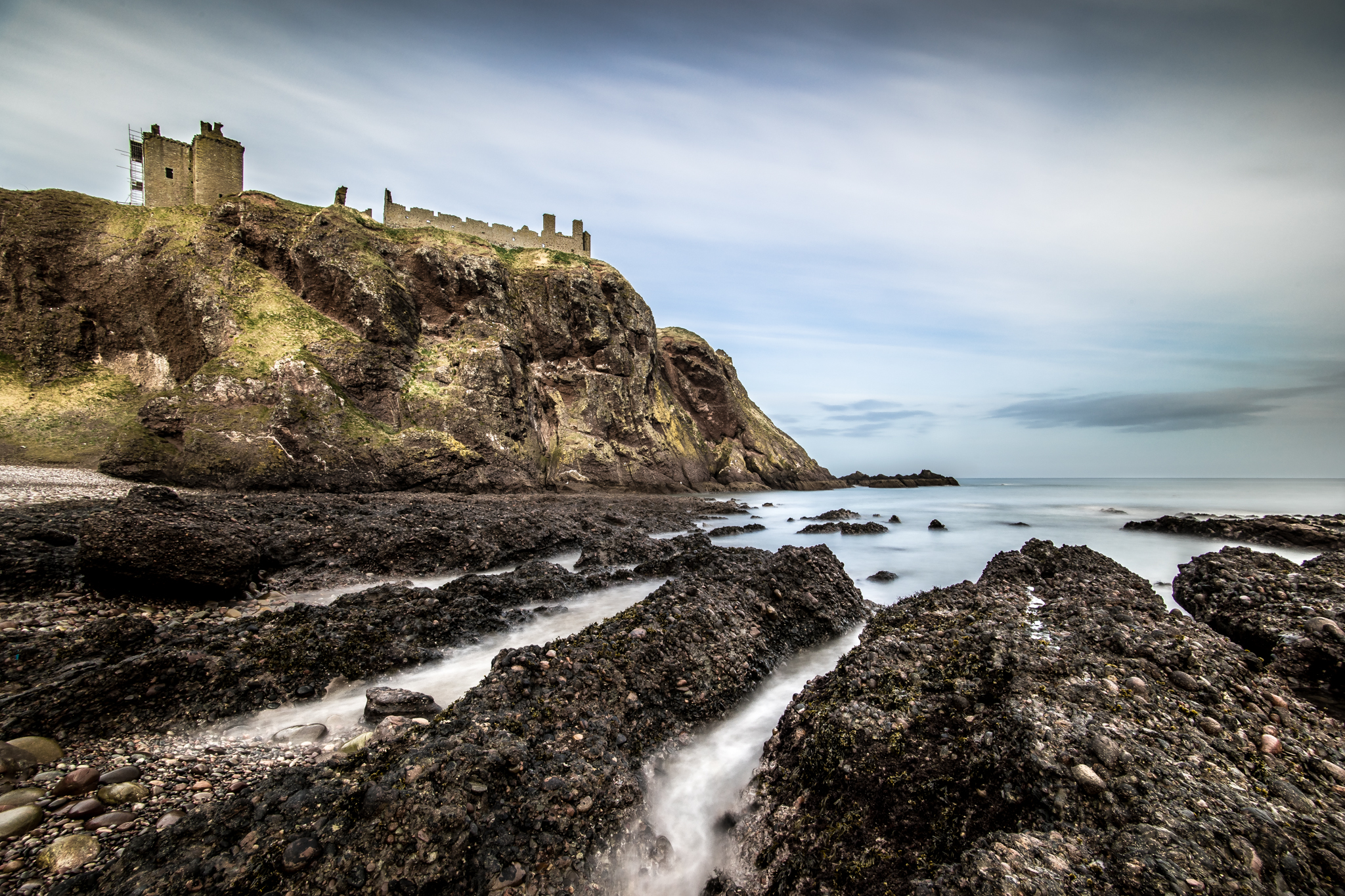 Dunnottar castle from the beach, Stonehaven, Scotland, United Kingdom