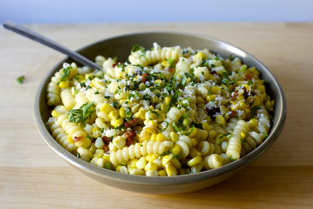 pasta with corn bacon and parmesan