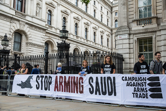 Human rights campaigners protest against Farnborough International arms fair