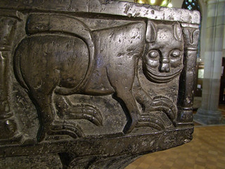 bewhiskered lion on the font